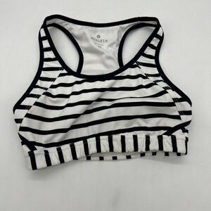 Athleta Sports Bra Women XS White Black Stripe Sleeveless Stretch Pullover